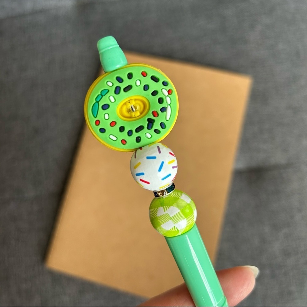 Handcrafted Doughnut Theme Pen + Kraft Journal Notebook (GREEN SPRINKLE - GREEN)